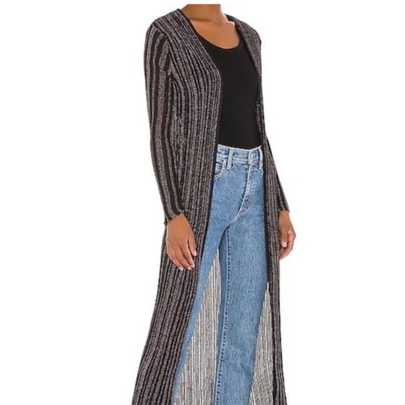 Misa Los Angeles Jackets & Blazers - Misa Los Angeles Black Pink rainbow Metallic Glitter Long Sleeve Duster Wrap